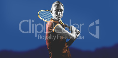 Composite image of tennis player playing tennis with a racket