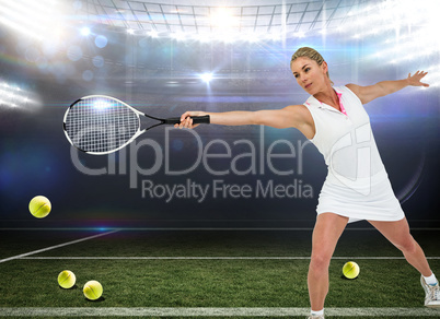 Composite image of athlete playing tennis with a racket