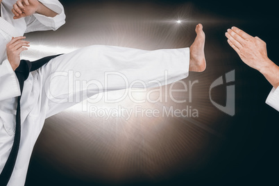 Composite image of female athlete practicing judo