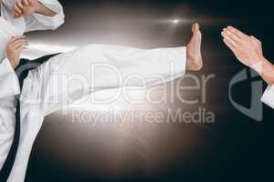 Composite image of female athlete practicing judo