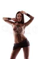 Mehndi. Topless girl with henna patterns on body