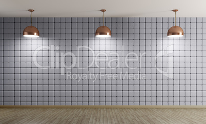 Copper lamps against of blue wall interior background 3d renderi