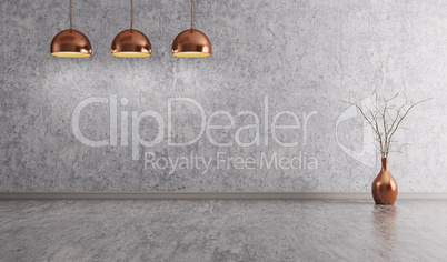 Copper lamps over concrete wall interior background 3d rendering