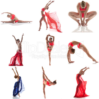 Photo collage of flexible girl dancing in studio
