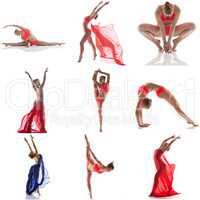 Photo collage of flexible girl dancing in studio