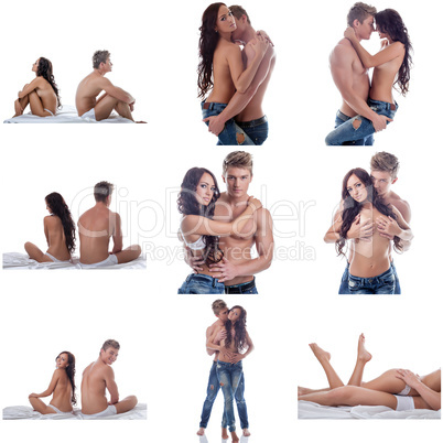 Relationships. Mix of loving couple pose in studio