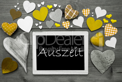 Chalkbord With Many Yellow Hearts, Auszeit Means Relax
