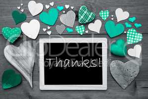 Chalkbord With Many Green Hearts, Thanks