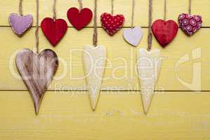 Greeting Card With Red And Yellow Hearts, Copy Space