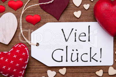 One Label, Red Hearts, Viel Glueck Means Good Luck, Macro