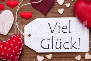 One Label, Red Hearts, Viel Glueck Means Good Luck, Macro