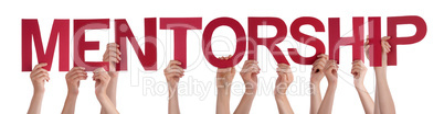 Many People Hands Holding Red Straight Word Mentorship