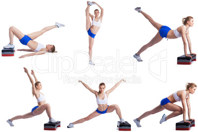 Shaping. Photo set of blonde exercising on stepper