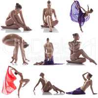 Erotica. Set of nude girl posing during dance
