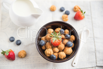 Frühstücks Cerealien mit frischen Beeren und Milch