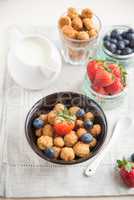 Frühstücks Cerealien mit frischen Beeren und Milch
