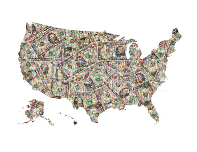 map of USA from dollars isolated
