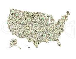 map of USA from dollars isolated
