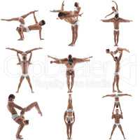 Photo collection of acrobats posing in pair