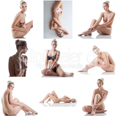 Skincare. Photo set of sensual blonde posing naked