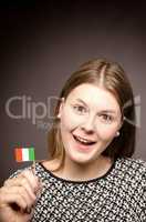 Happy young woman with the flag of Italy