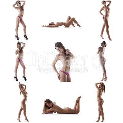 Photo collage of beautiful young woman posing nude