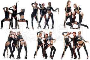 Collage of sexy female dancers with long pigtails