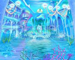 Mysterious and Fantasy Undersea World. Underwater Castle Interio