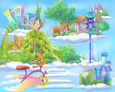 Fairy Tale World with Floating Islands in the Sky
