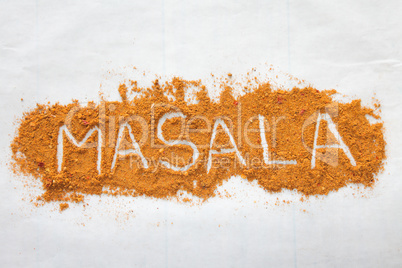 Masala text font written in negative with spices