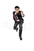 Man in Suit jumping high moving forward