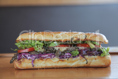 Delicious meaty beef and vegetable sandwich