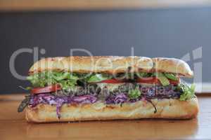 Delicious meaty beef and vegetable sandwich