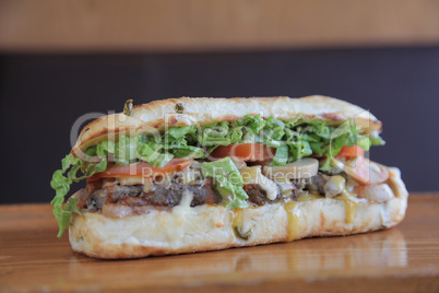 Juicy mushroom and steak sandwich