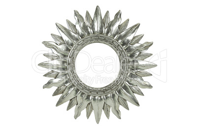 Metallic silver mirror sun burst design isolated on a white back