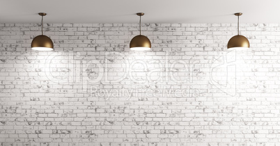 Lamps over brick wall interior background 3d render