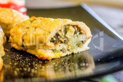 Chicken roll with mushrooms and cucumber