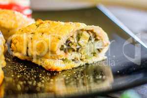 Chicken roll with mushrooms and cucumber