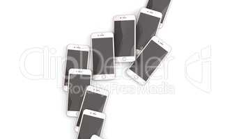 Set of many realistic iphone isolated on white 3d illustration
