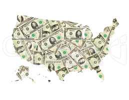 map of USA from dollars isolated