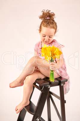 Little Girl Fashion Model in Rose Dress