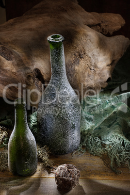 Green Bottles And Wood