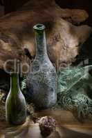 Green Bottles And Wood