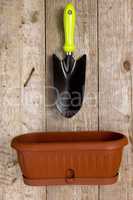 Pot plants and garden tools