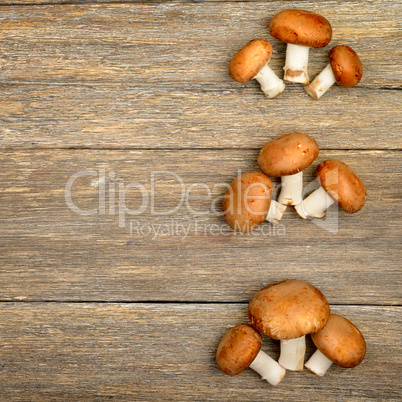 champignon mushrooms on a wooden boards background