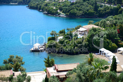 The view on beach at luxury hotel, Corfu, Greece