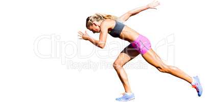 Sporty woman running on a white background