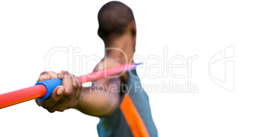 Close up on sportsman hand holding a javelin