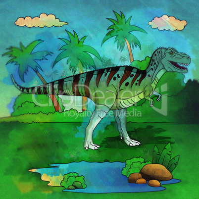 Dinosaur in the habitat. Illustration Of Allosaur