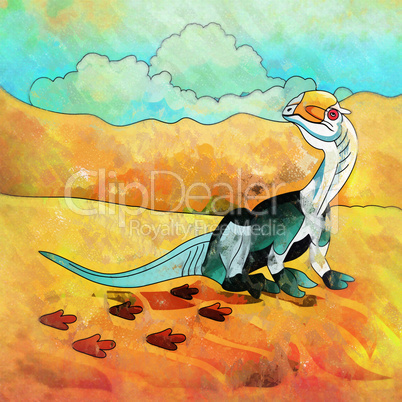Dinosaur in the habitat. Illustration Of Dilophosaur